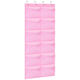 KIMBORA 12 Large Mesh Pockets Over the Door Shoe Organizer for Closet Hanging Shoe Rack for Door Shoe Hanger Boot Storage for Kids/Baby/Toddler/Girl, Pink
