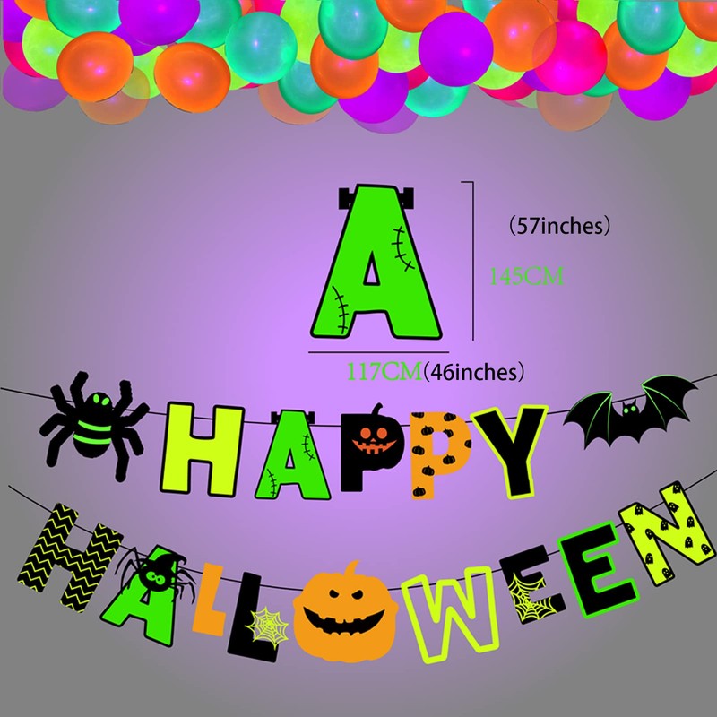 Neon Glow Happy Halloween Banner - Halloween Party Decorations, Neon