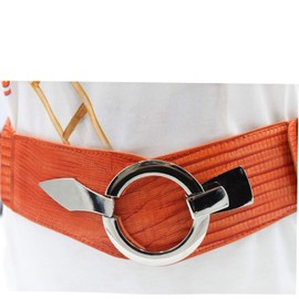 Glamexx24 Women's Elastic Waist Belt 6 cm Wide Waist Belt with Silver Ring, snake orange