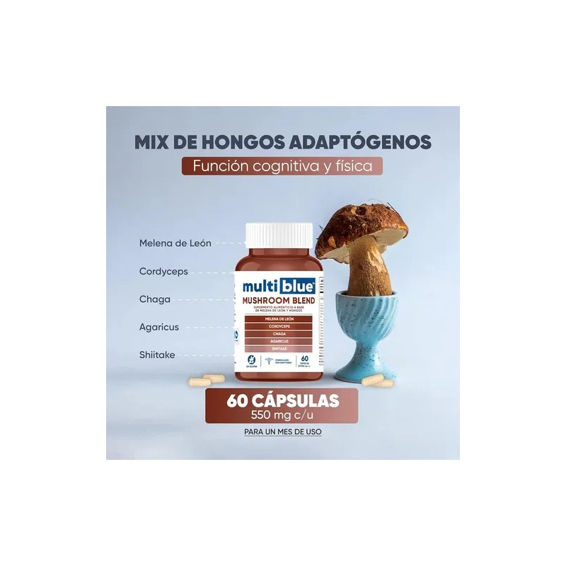 Suplemento Multiblue de Hongos con Melena de León y Cordyceps,