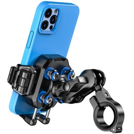 BRCOVAN Motorcycle Phone Mount with Vibration Dampener, Anti-Theft Handlebar Cellphone Holder for Bike Bicycle Scooter ATV, [Camera Friendly] [1s Lock & Release] Adjustable Fit 5.4-7.2" Smartphones