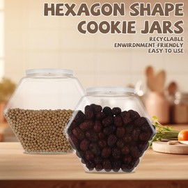 ACXFOND 4 Pcs 129 Oz Plastic Candy Jars, Clear Cookie Jars Candy and Cookie Jars with Lids, Hexagon Cookie Containers with Lids, Plastic Dry Food Jar for Wedding Home Kitchen Bar