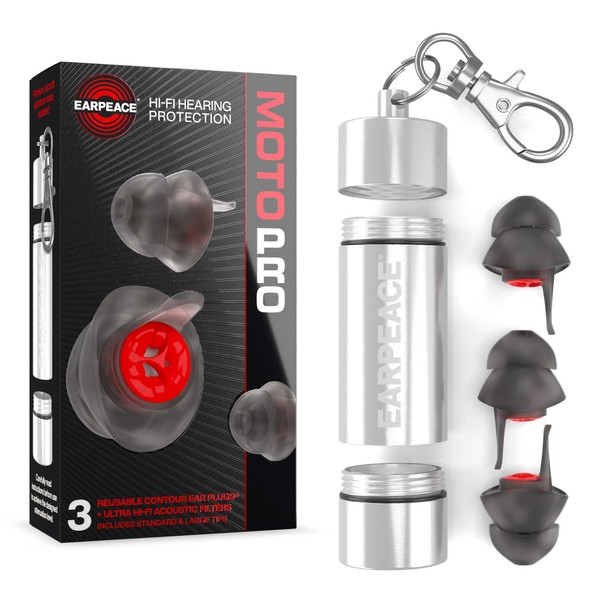 EarPeace PRO Ear Plugs for Motorcycles - 6 Pack of 2 Sizes for Motorsports Noise Reduction, Sound Reduction Value 24db, High Performance Hearing Protection (Total of 6 Medium Sizes)