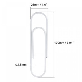 sourcing map Paper Clips Large Size 3.9 Inch Vinyl Coated to Prevent Tearing Pages for Organize Office Home White Count 20