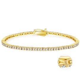 KRKCLIFE Tennis Bracelet 925 Sterling Silver 2mm, 14K Gold Bracelets for Women | White Gold Silver Brecelets, Iced Out Cubic Zirconia Classic, Birthday Gift for Her Women Girls, Gold Size 7.0 Inches