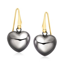 Ross-Simons Italian Sterling Silver and 18kt Gold Over Sterling Heart Drop Earrings With Black Rhodium