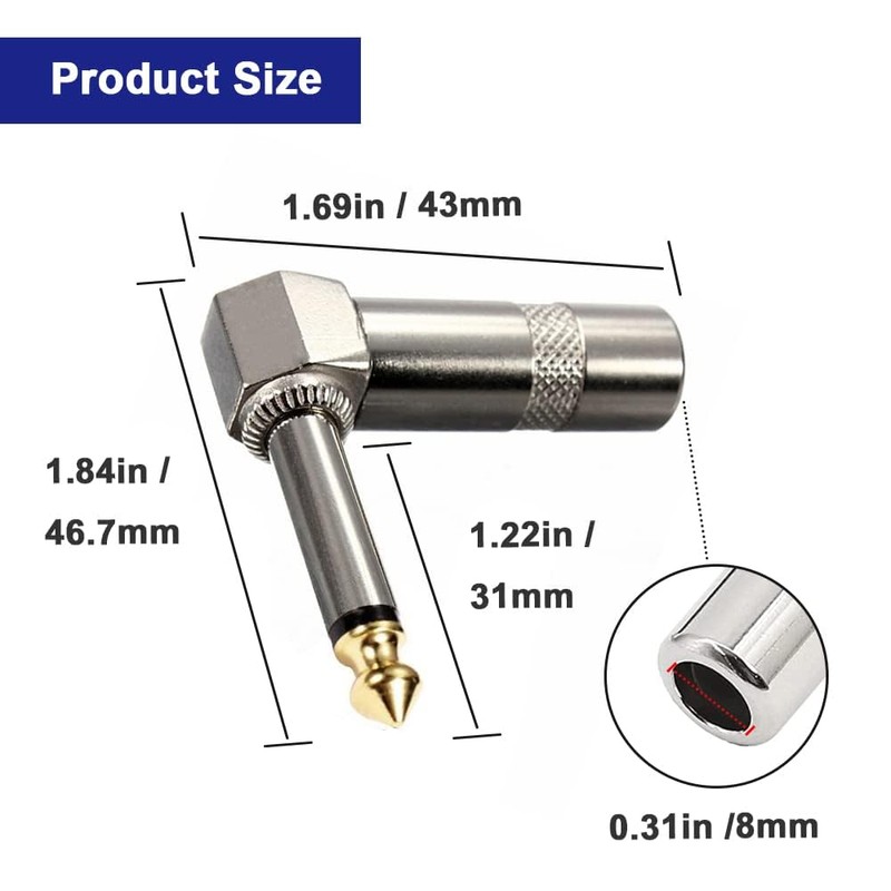 Adaptador Convertidor de Audio 5 Pcs, Conector 6.35mm, Plug 1/4