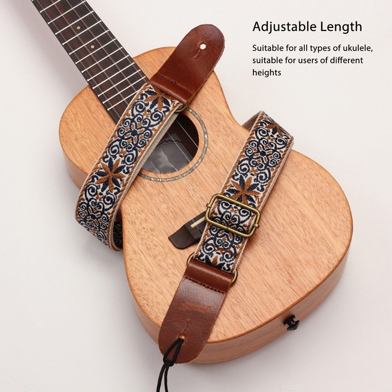 Embroidered Ukulele Strap Ethnic Style Adjustable Length Nylon Leather Comfortable