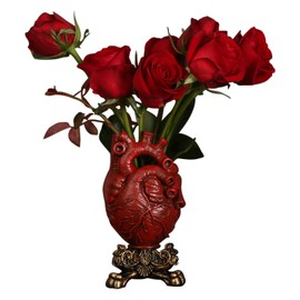 Bsearty Anatomical Heart vase,Resin Heart vase Flower Pot, Heart Shaped Decoration for Bedroom, Living Room, Lobby, Gothic Desktop,Blood red with Gold Base 5.12 * 8.27inches (RED+Gold)