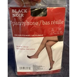 Juncture Day Sheer Black Reinforced Toe Pantyhose/Tigh