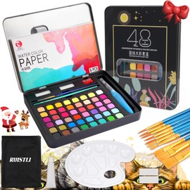 RUISTLI Acuarelas Profesionales,Kit de Acuarelas con 48 Colores Norma,3 Pincels,Set de Acuarela Portatil,Kit de Pintura de Watercolor,Juegos de 10 Pinceles para Pintura Acuarelas para Niños,Adultos