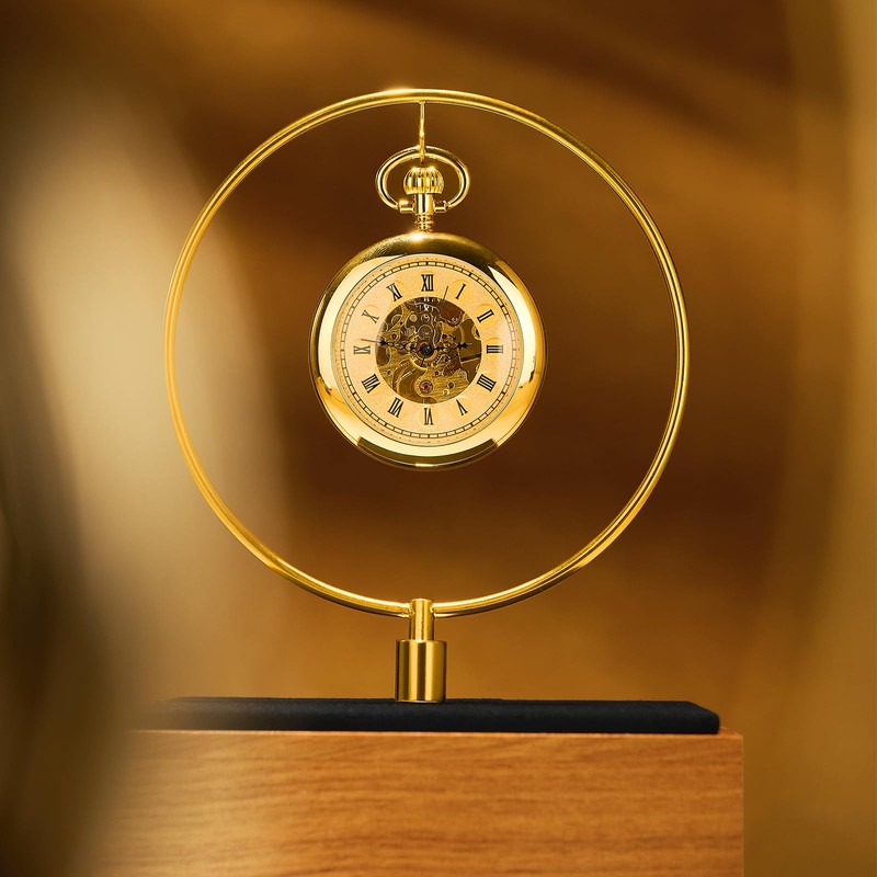 Oirlv Wood & Silver Metal Pocket Watch Display Stand, Luxury