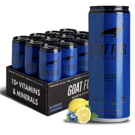 G.O.A.T. Fuel Energy Drink, Co-Founded by Jerry Rice, Natural Caffeine, Electrolytes, BCAAs, Cordyceps Mushrooms & Antioxidants, Light Carbonation Pre Workout, 12 Pack, 12 FL Oz, Blueberry Lemonade
