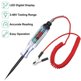 Car Circuit Tester Pen, 3-24V DC Test Light with Voltage Display and Polarity Indicate, Auto Fuse Tester with Vise Clip and Probe Pen for Various Vehicles to Checking Switches, Wiring