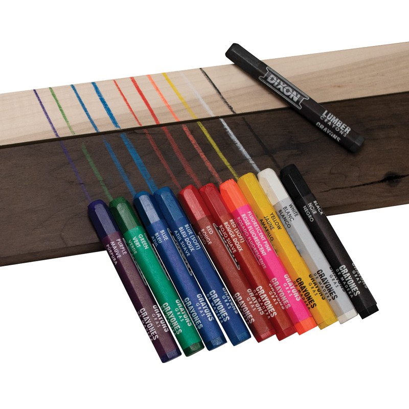 DIXON Industrial Lumber Marking Crayons, 4.5" x 1/2" Hex, Yellow,