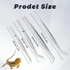 SLSON 4Pcs Reptile Long Feeding Tongs (18cm + 25cm) Stainless Steel Straight & Curved Tweezers, Fish Tank Plants Tool and Crested Gecko Lizard Snakes Feeding Clamps