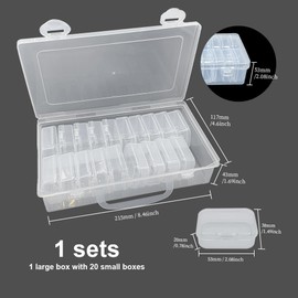 XINGSUI 1 Set Rectangular Plastic Boxes,Photo Storage Box,Clear Plastic Organizer Storage Box,for Cards Pictures Stamps Office Supplies(with labels,1 L+20 S)