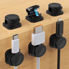 Cord Holder, 6 Pack Magnetic Cable Management Clips, Cord Organizer for Desk Nightstand Strong Adhesive Charging Cable Holder for Kitchen Wall Car Wire Keeper Office Accessories
