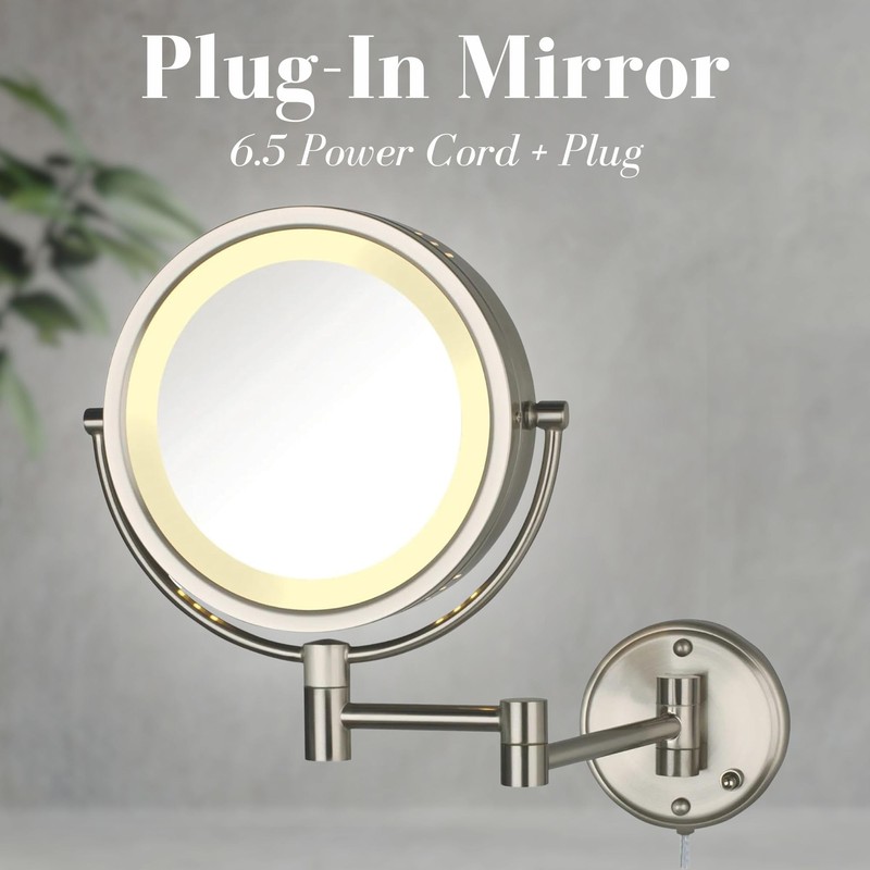 JERDON Wall-Mounted Makeup Mirror with LED Lighting - Lighted Makeup