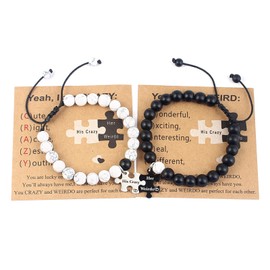LUOKIFUR Beads Couples Bracelet HisCrazy and Her Freaky Pairing Bracelet Anniversary Boyfriend, Girlfriend, Graduation Gift (black-white)