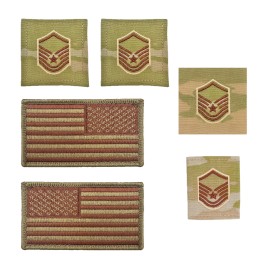 US Air Force Master Sergeant Rank with Spice Brown OCP Flag patches bundle