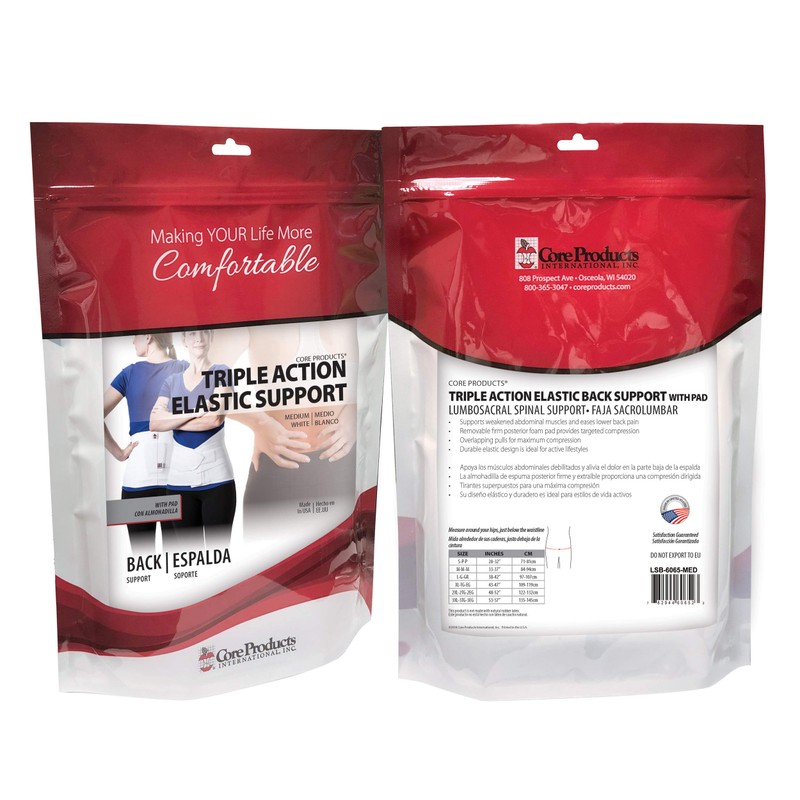 Core Products Triple Action Elastic Back Support w/Pad - Medium