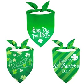 St. Patrick's Day Dog Bandanas 3Pack Lucky Shamrock Costume, Kiss Me I'm Irish Triangle Bibs Adjustable Pet Scarf Accessories for Dogs Cats Medium Green Kerchief Happy Holiday Supplies Outfit