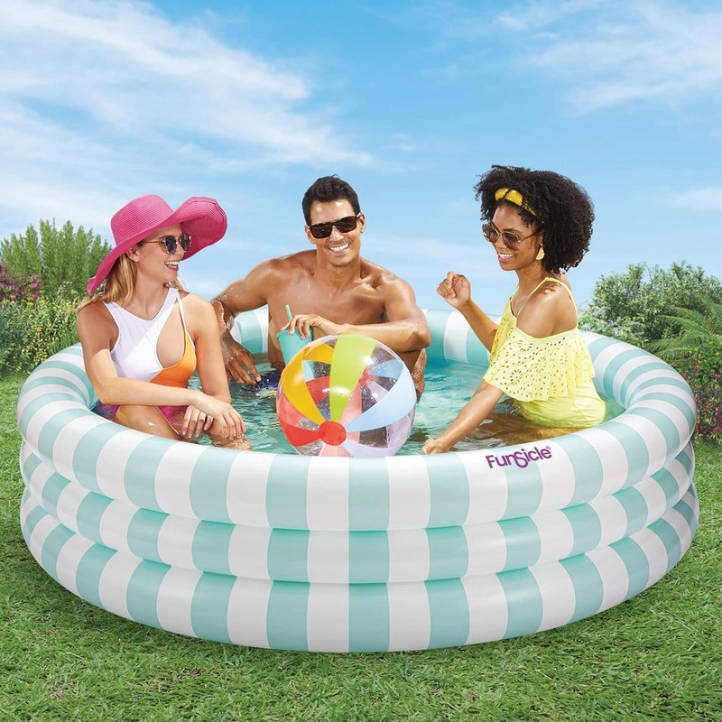 Maccabi Art Pastel Stripe Inflatable Pool – 5.5ft Round Blow