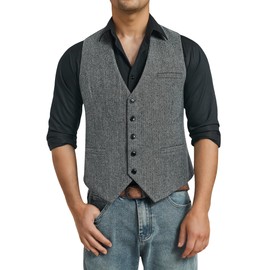 HISDERN Men's Suit Vest Herringbone Vest Wedding Men's Vest Formal Tweed Wool Vest Classic Basic Vests for Men, gray