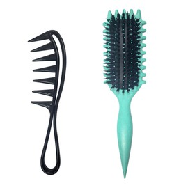 Ruayia Denman Curl Brush Kit, Curl Brush, Hair Brush, Strands Comb, Wide Tooth Comb, Curl Comb, Padded Teeth Combs, Shark Tooth Comb, Women Men, Salon Curling Brush, Coarse Teeth Comb, Cyan Colour