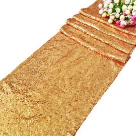 Time to Sparkle 12x108inch Glitter Sequin Table Runner Chair Sashes Swags Wedding Party Table Decoration Sequin Tablecloth- Sequin Champagne Gold