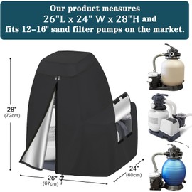 TORUTA Heavy-Duty Waterproof 600D Oxford Sand Filter Pump Cover – Fits Intex Krystal Clear Other 12–16″ Above-Ground Pool Filters, UV-Resistant, (Black)