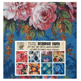 Decoupage Paper Pack (24 Sheets 6"x6") Art Deco Large Flowers FLONZ Vintage Styled Paper for Decoupage and Craft
