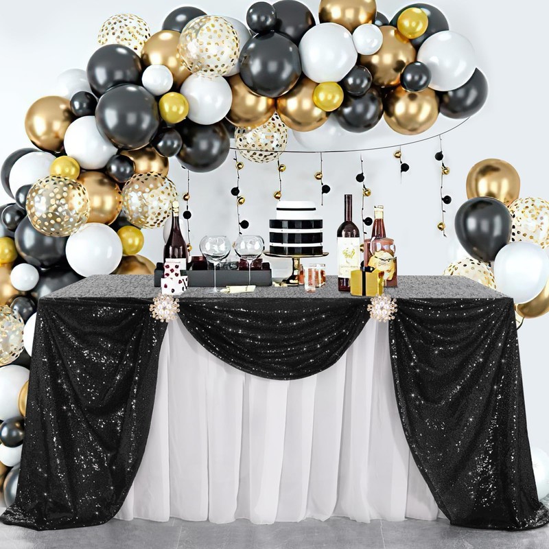Tablecloth Black Sequins, 125 x 200 cm Rectangular Glitter Tablecloth,