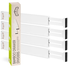 Homemaid Living 100% Bamboo Drawer Dividers, Adjustable & Expandable Kitchen Drawer Organizer, Bathroom Organizer, Kitchen Organization, Drawer Organizer, Silverware Organizer, Utensil Organizer (White)