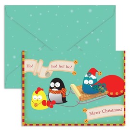 United Feathered Friends Single Christmas Cards - Sleigh Ride (1 Card + 1 Envelope + 1 Sticker) | Rungtong & Co. Stationery Line