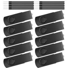 USB 2.0 Flash Drive 8GB 10 Pack Thumb Drive Black USB Drive Kepmem Pendrive Portable 8 GB Memory Stick Swivel Jump Drive Zip Drive for Office, School, Family Video