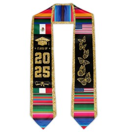 Paxiaroy Mexico Graduation Stole Class of 2025, Mexican American Flag Graduation Sash, Graduate Honor Stoles Gift Style 3