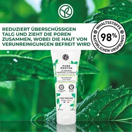 Yves Rocher Pure Menthe - Clay Mask - Natural Face Mask Against Pimples and Blemished Skin - Face Care with Organic Peppermint - For Radiant Skin - 75 ml