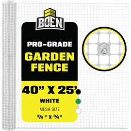 BOEN Garden Fence Temporary Barrier Outdoor Fence for Dog, Rabbit or Deer, Garden Netting Plastic Mesh Plant Protection (40" x 25', White)