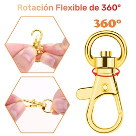 100 Argollas para Llaveros y Ganchos Giratorios Dorados, Aros para Lllaveros Acero Inoxidable, Broches para Hacer Llaveros, Anillos de Metal para DIY Manualidades (50 Ganchos Giratorios + 50 Llaveros)