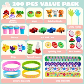 JOYIN 200Pcs Prefilled Easter Eggs with Assorted Toys Plus Stickers Inside for Easter Egg Hunt, Basket Stuffers Fillers for kids, Party Favors, Classroom Prize Supplies