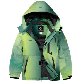 GEMYSE Boy's Waterproof Ski Snow Jacket Hooded Fleece Windproof Winter Jacket(Ombre Green,10/12)