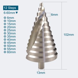 CUKCIC Step Drill HSS Spiral Slot Round Shank Cone Drill 6-60mm