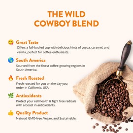 Cowboy Blend Medium and Dark Roast Ground Coffee Blend, Speciality, Fresh Roasted 12 oz.