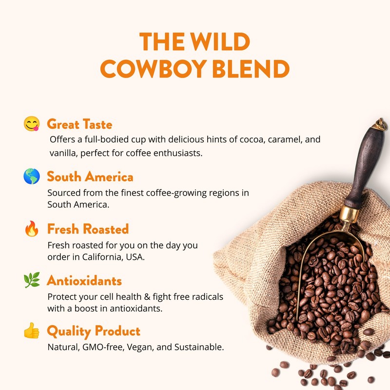 Cowboy Blend Medium and Dark Roast Ground Coffee Blend, Speciality,