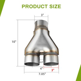 AUTOSAVER88 3 Inch Dual Exhaust Y Pipe, 3" Single to 3" Dual Exhaust Adapter Connector, Stainless Steel Diesel Y-Pipe, 10" Overall Length, Universal 3 Inch Y Exhaust Pipe, Weld-on