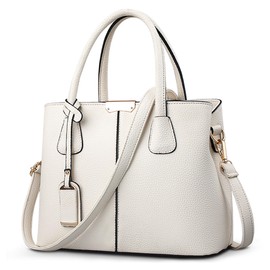 SODOLLEE Handbag Women Elegant Top Handle Bag with Exquisite Pendant Multi Pockets Shoulder Bag PU Leather Ladies Crossbody Bag for Shopping Travel Business White