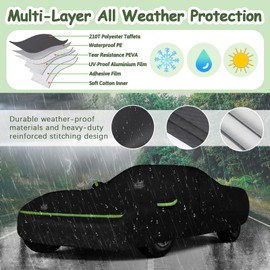 Car Covers for 1984-1996 Corvette C4, 6 Layers 210T Waterproof All Weather Rain Sun UV Protection Outdoor Full C4 Car Cover with Zipper Door & Windproof Straps-Black