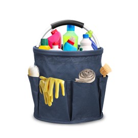 Yallmie 17L Cleaning Caddy Organiser, Cleaning Caddy With Handle Collapsible Cleaning Bag, Cleaning Products Organiser Multi Pocket Foldable Cleaning Bucket for Picnic Bath Shopping (Navy Blue)